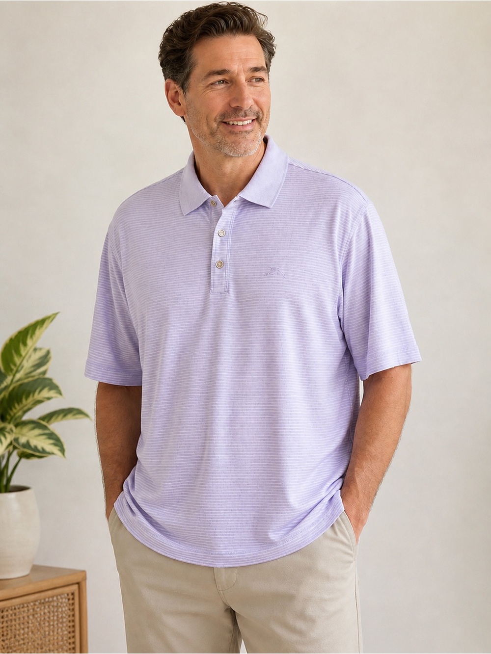 Tommy Bahama Catch The Wave Polo XL Tall Lavender Striped UPF 30